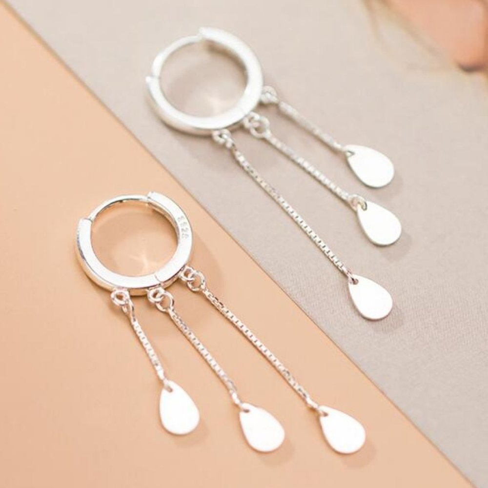 925 Sterling Silver Chain Drop Hoop Earrings D8